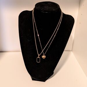 Gold Heart Pendant And Black Pendant Necklaces